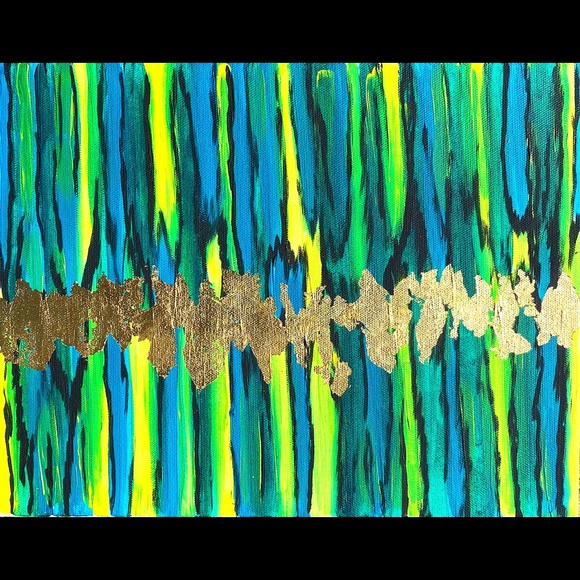 Abstract Greens, yellows, 24k gold Painting - Picture 2 of 3